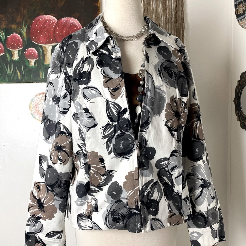 Sweet Spring Jacket by 212 Collection Off White Black Brown Watercolor Size L